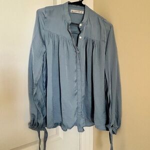 Abercrombie & Fitch Small Peasant Top Button Down Blouse Tie Sleeves